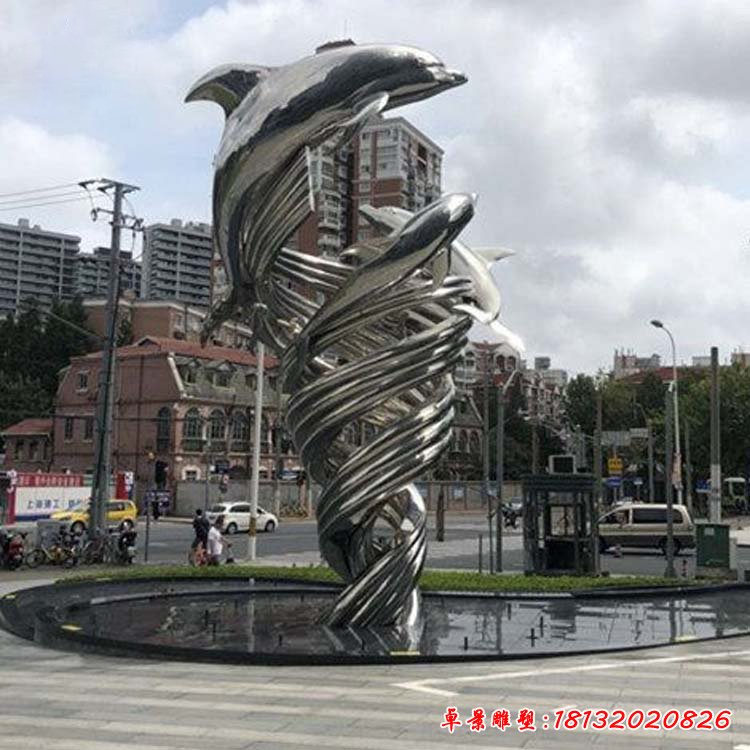 镜面不锈钢跳跃海豚雕塑 (1)
