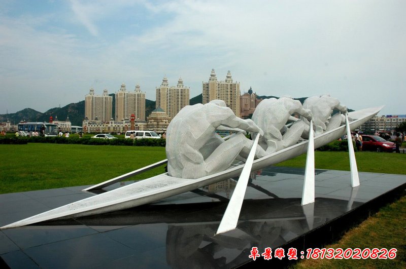 不锈钢划船抽象人物雕塑