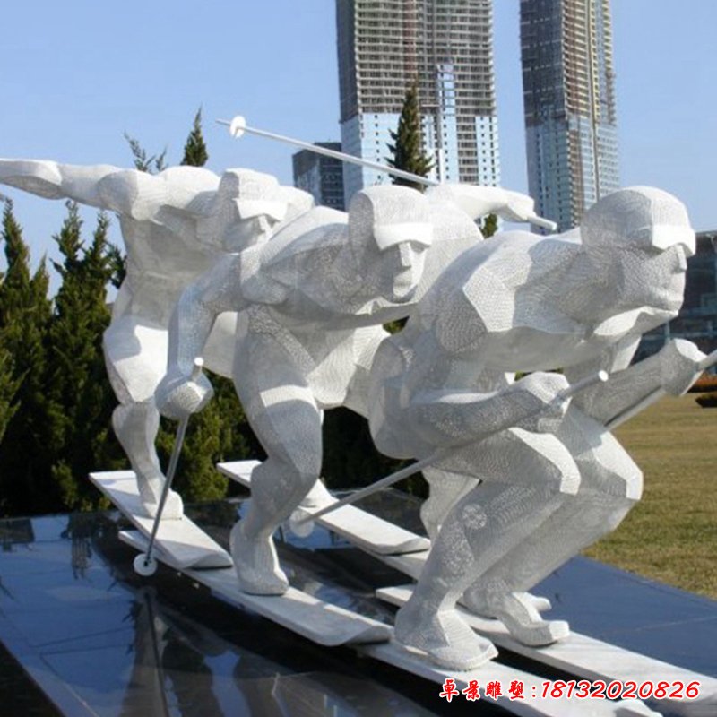 不锈钢玩雪橇   广场人物雕塑 (1)