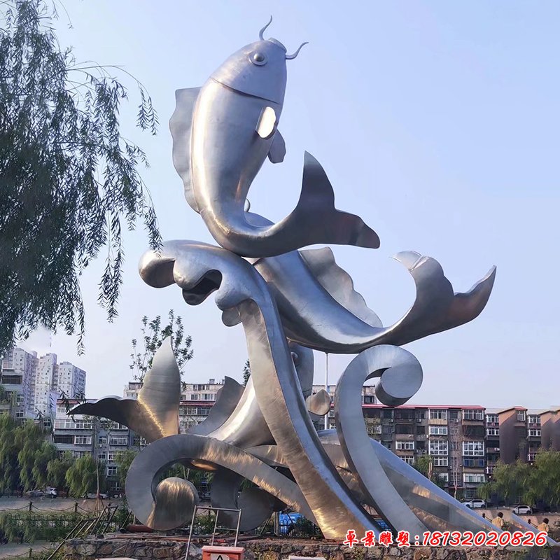 不锈钢抽象鱼景观雕塑