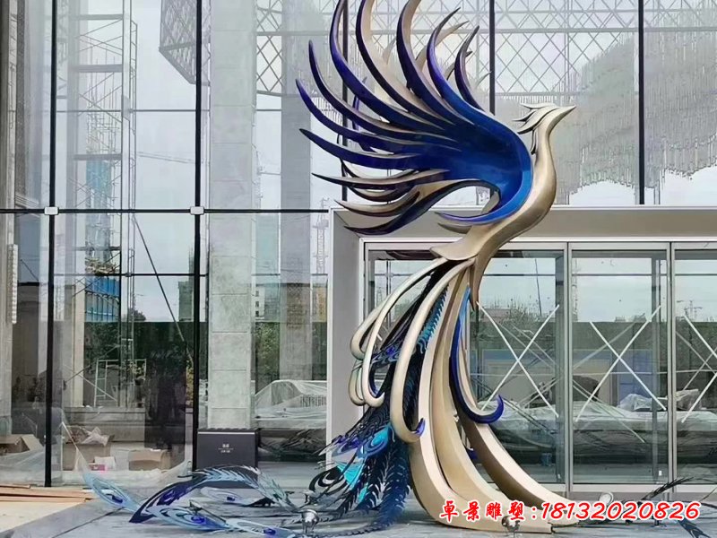 不锈钢抽象飞翔凤凰雕塑 (1)