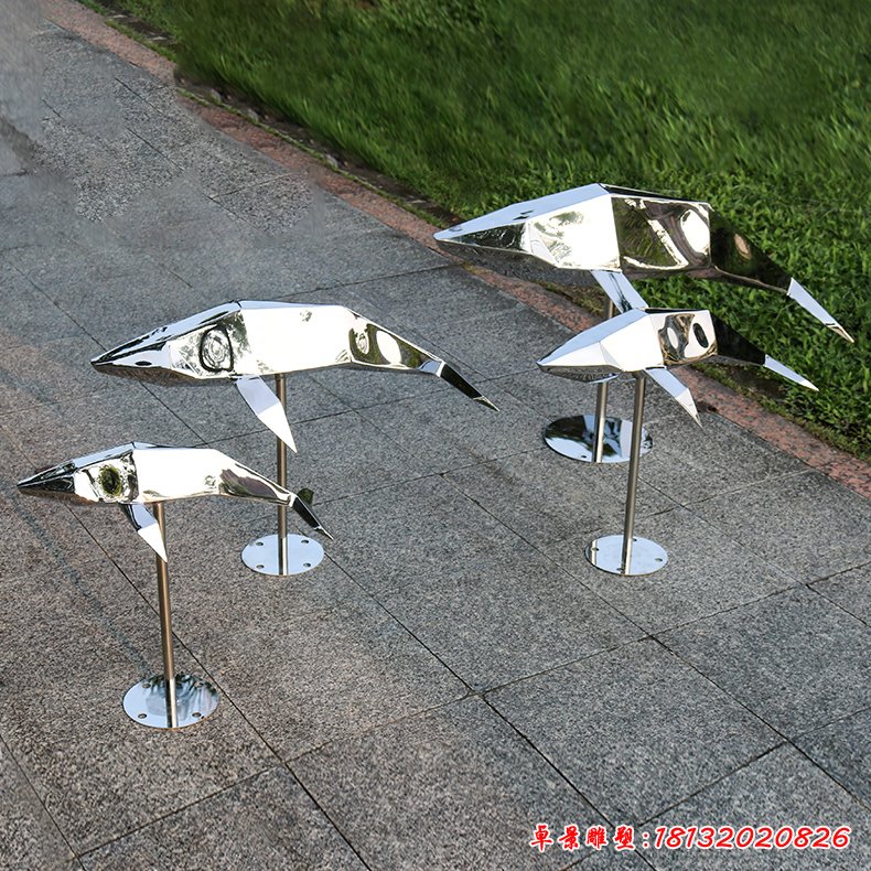 不锈钢抽象几何海豚雕塑 (3)