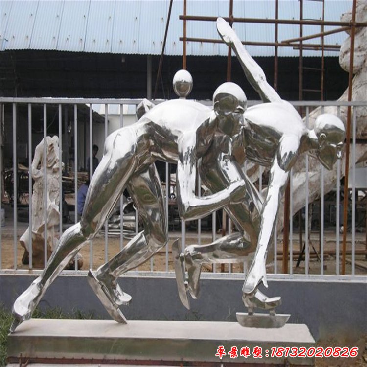 不锈钢滑冰人物景观雕塑