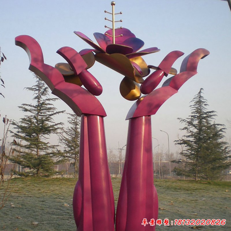 不锈钢手托太阳花 公园景观雕塑