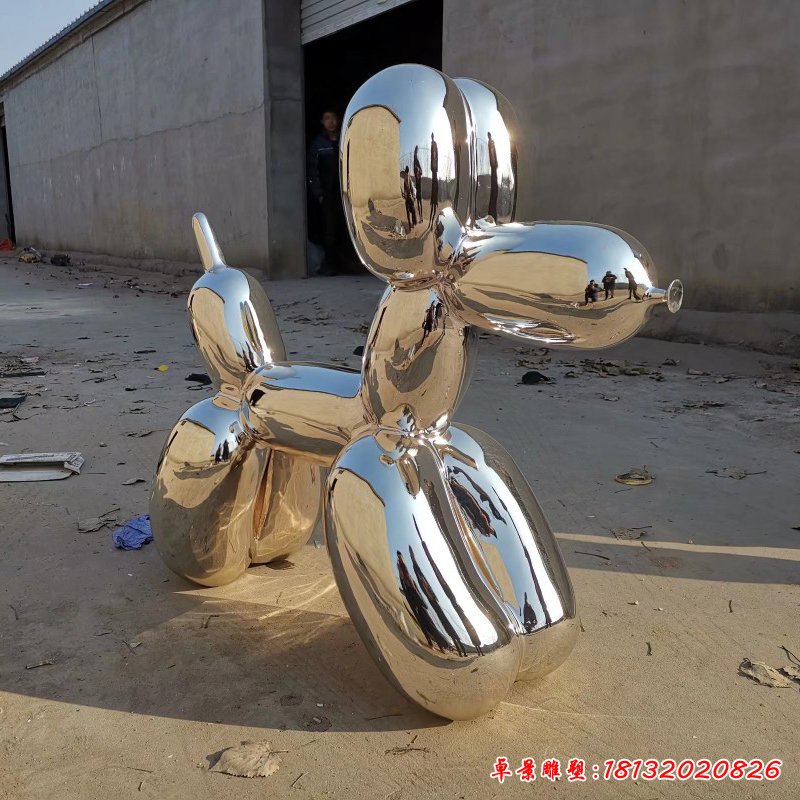 镜面不锈钢抽象气球狗雕塑 (2)