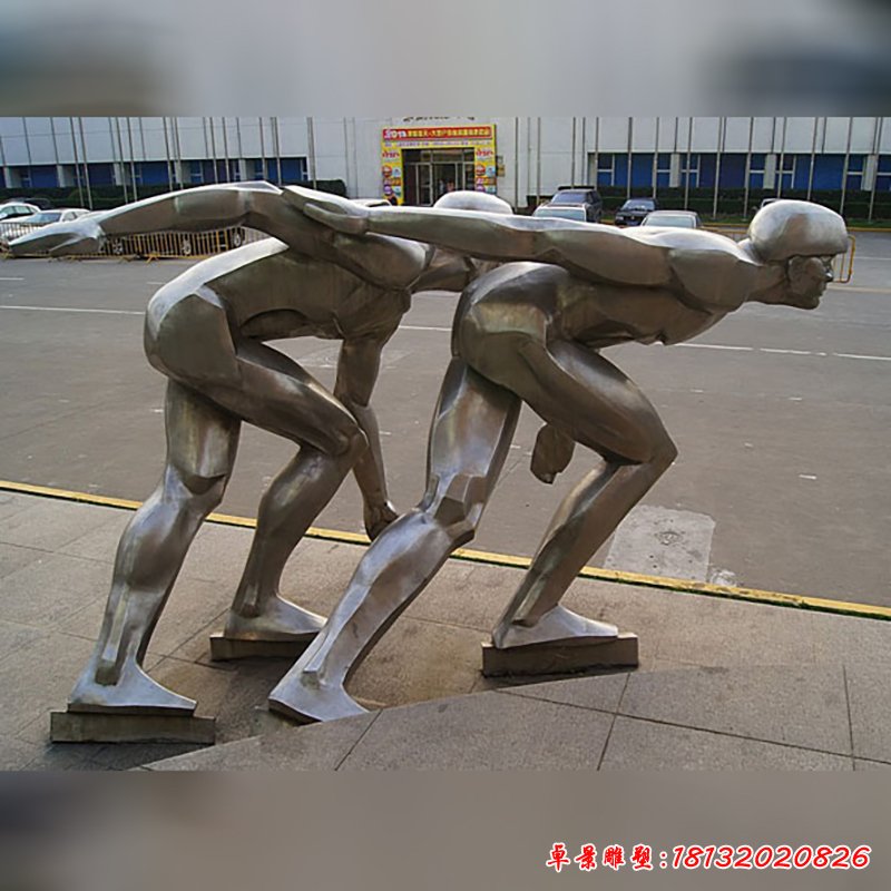 不锈钢滑冰雕塑,不锈钢运动雕塑