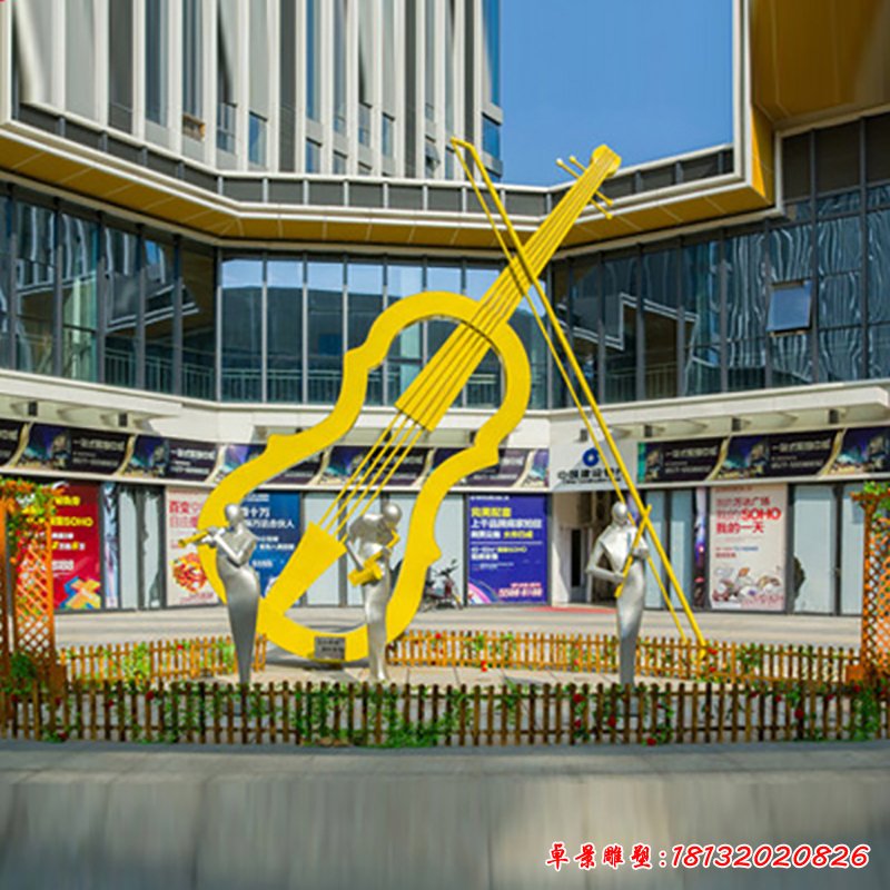 不锈钢大提琴雕塑,商场门口景观摆件 (2)