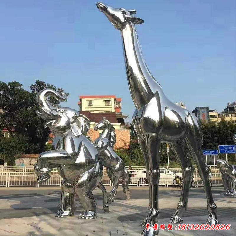 不锈钢抽象雕塑 鹿金属几何镜面草坪长颈鹿 户外园林景观动物雕塑落地摆件17011731 (1)
