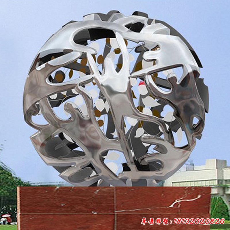 不锈钢抽象人物镂空球 体育场景观雕塑 (3)