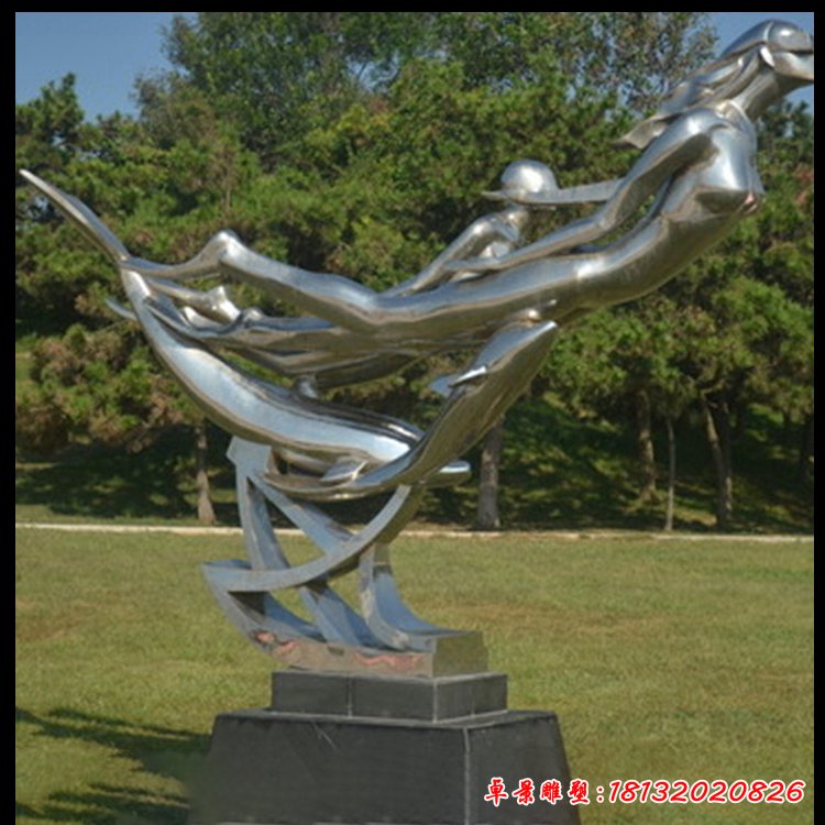 不锈钢游泳运动人物雕塑