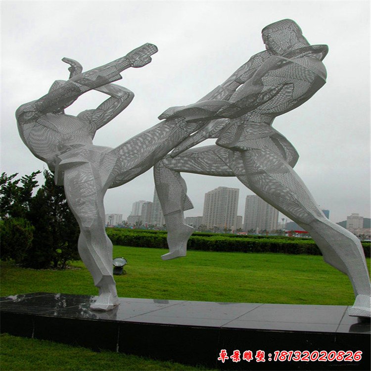 公园不锈钢摔跤人物雕塑