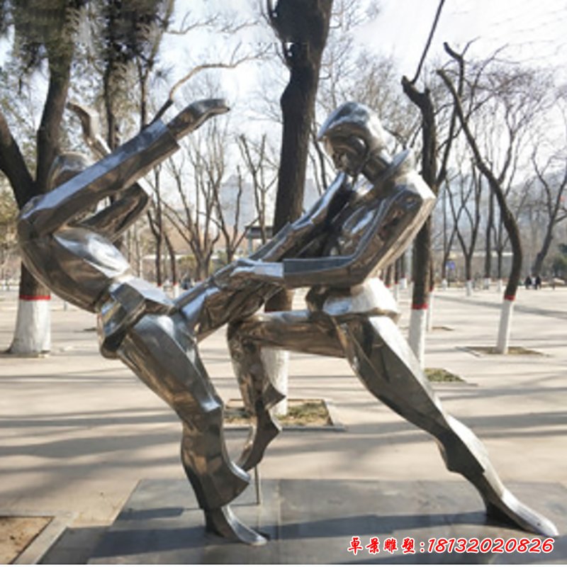 不锈钢摔跤雕塑 (4)