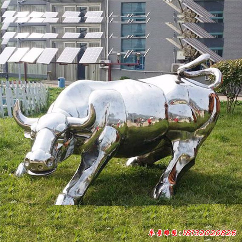 镜面开拓牛不锈钢雕塑