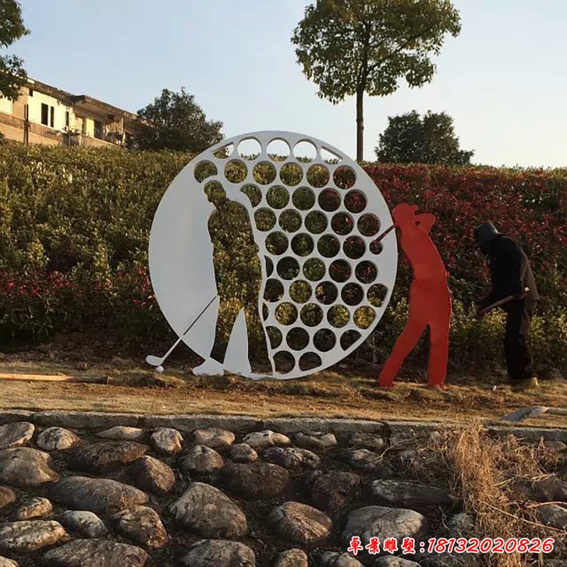 不锈钢打高尔夫球雕塑,广场不锈钢运动雕塑 (7)