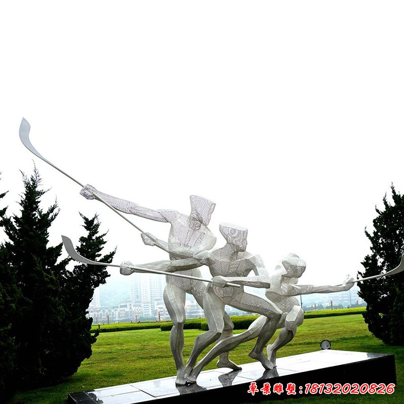 曲棍球雕塑，不锈钢运动雕塑
