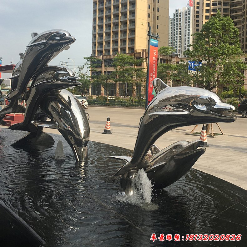 镜面不锈钢海豚雕塑 (6)