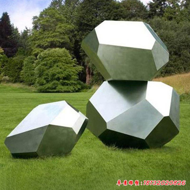 镜面不锈钢抽象石块雕塑 (5)