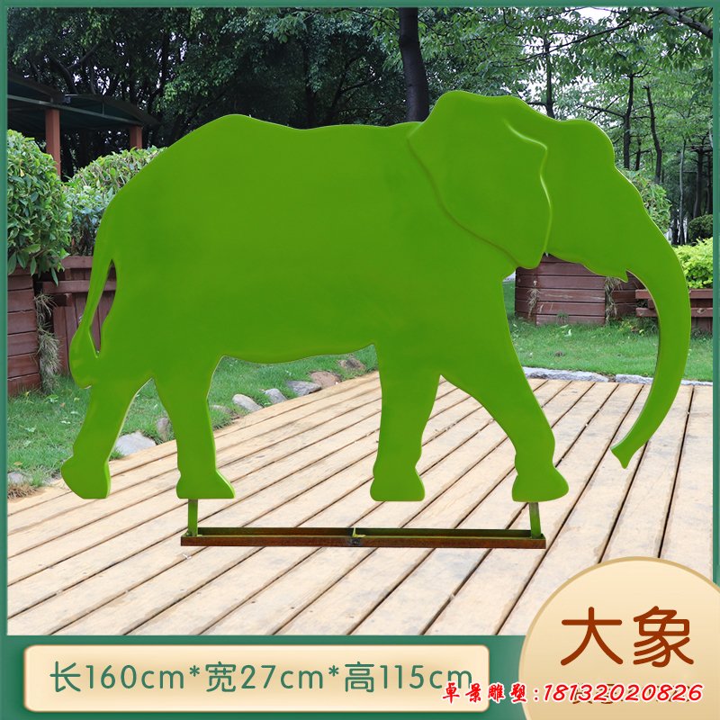 发光大象不锈钢抽象剪影雕塑 (1)