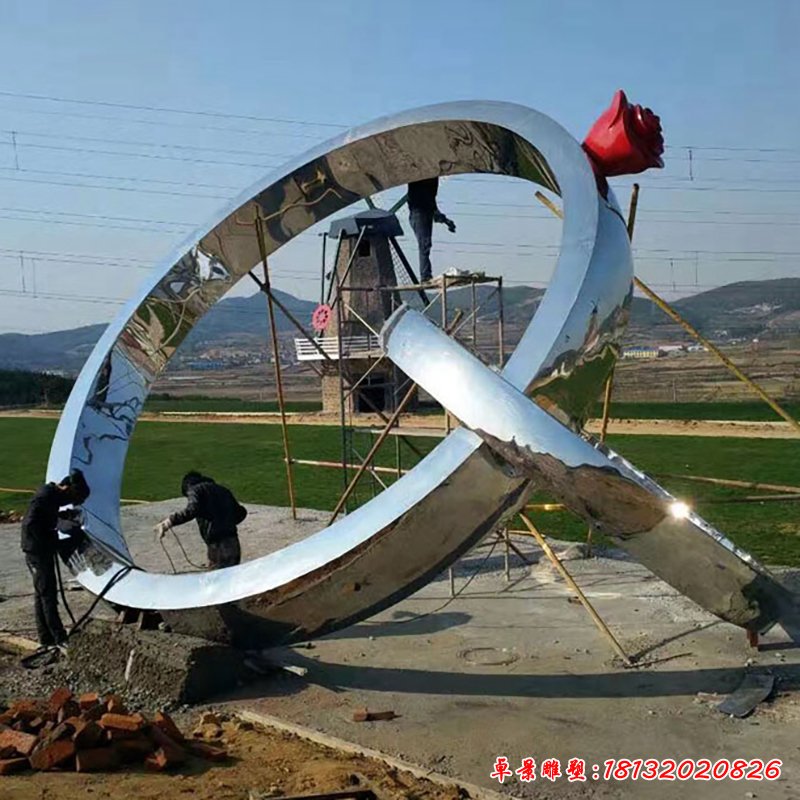 公园景观摆件,不锈钢婚戒雕塑