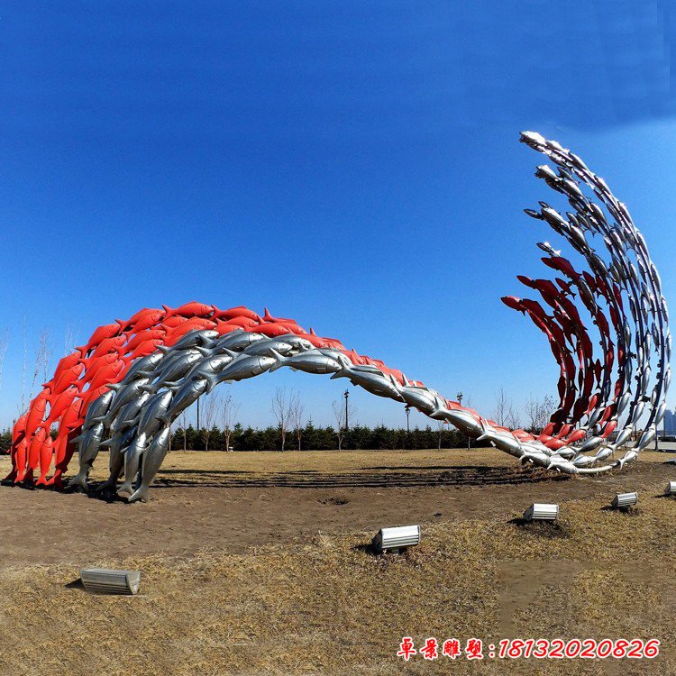 公园不锈钢抽象鱼群海浪造型雕塑