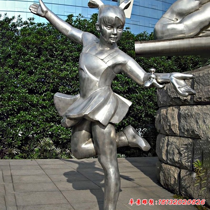 不锈钢跳舞儿童  公园人物雕塑