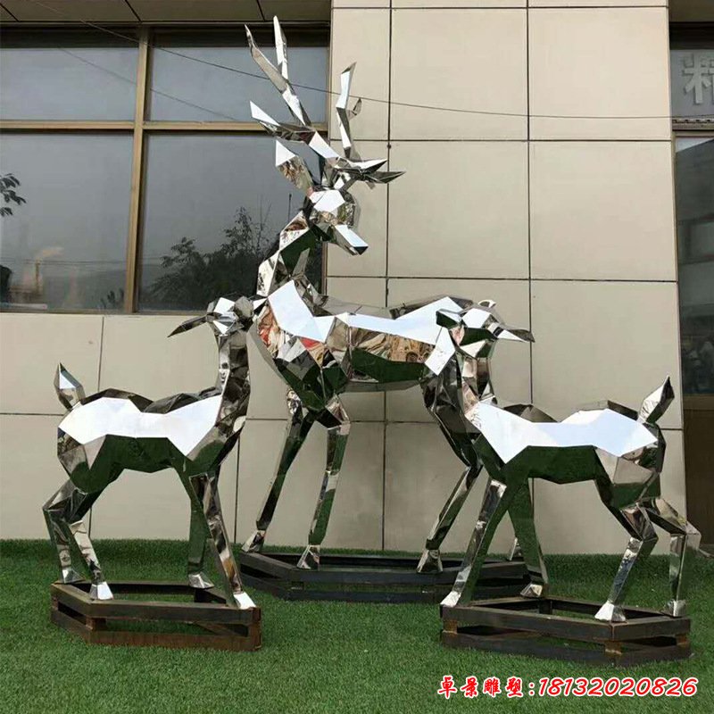 不锈钢花园镜面鹿雕塑