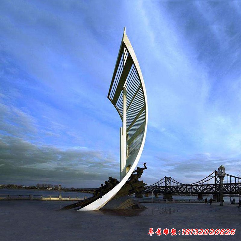 创意镂空船帆广场景观，不锈钢雕塑 (2)