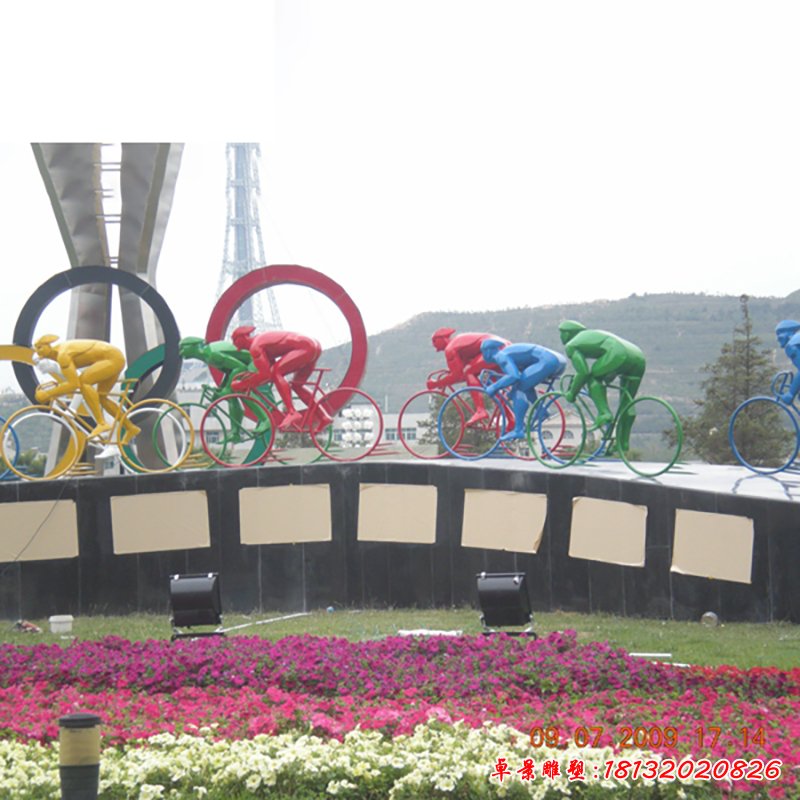 不锈钢骑自行车雕塑，不锈钢公园雕塑
