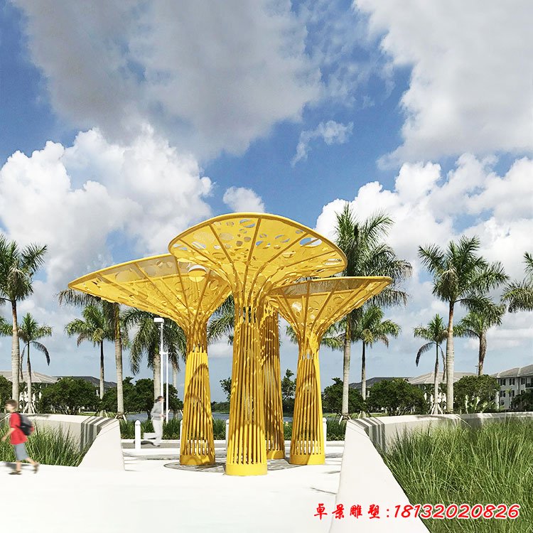 不锈钢镂空蘑菇树造型雕塑