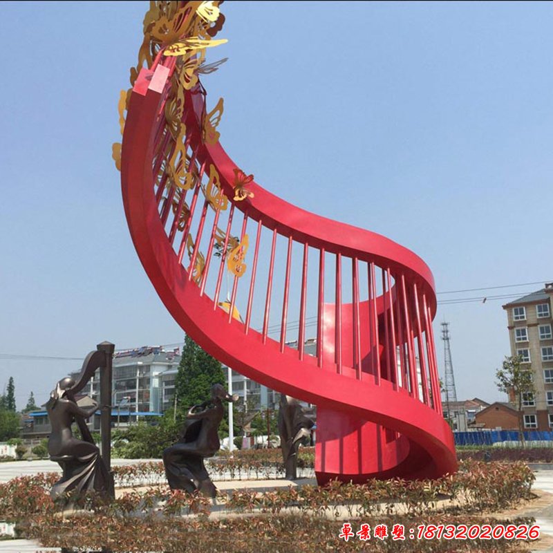 抽象创意红色大型景观雕塑,不锈钢雕塑 (2)
