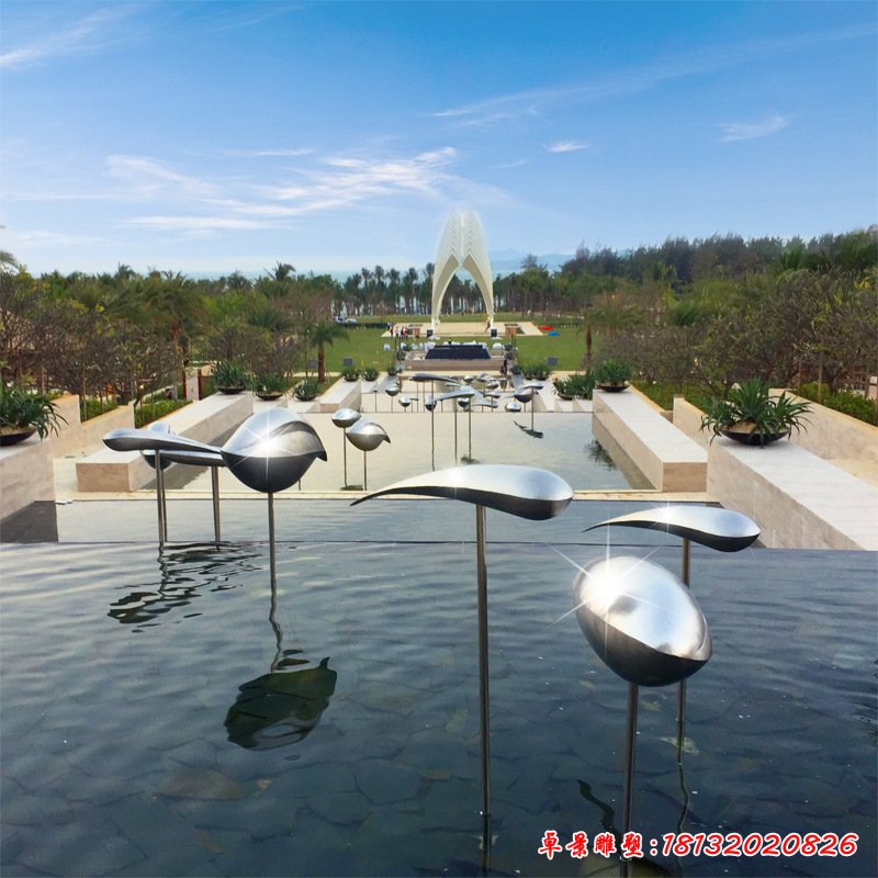 厂家定制水池景观装饰动物鱼群雕塑喷池户外不锈钢大型摆件创意7769