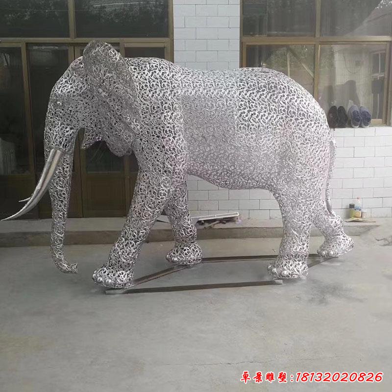 不锈钢铁艺镂空大象雕塑网格动物创意户外广场公园林景观动物摆件17754642