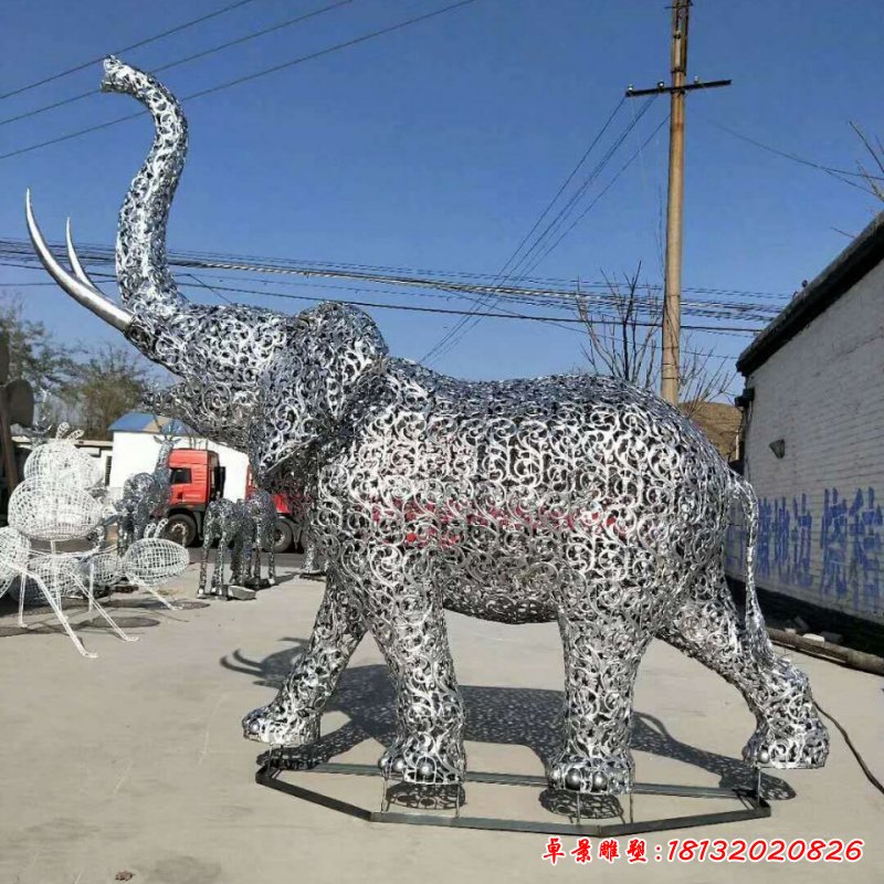 公园不锈钢镂空大象雕塑 (2)
