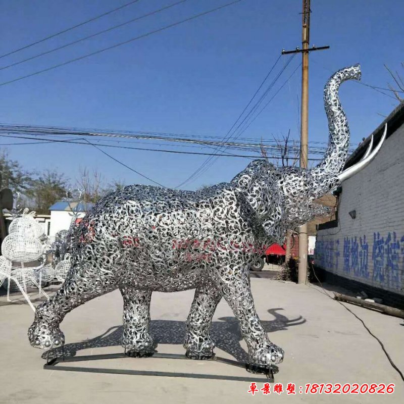 公园不锈钢镂空大象雕塑 (1)