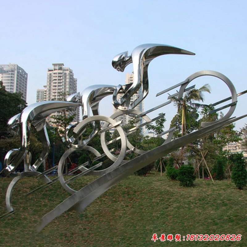 不锈钢骑自行车人物  广场景观雕塑 (4)