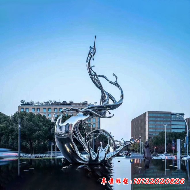 不锈钢创意海浪雕塑 (2)