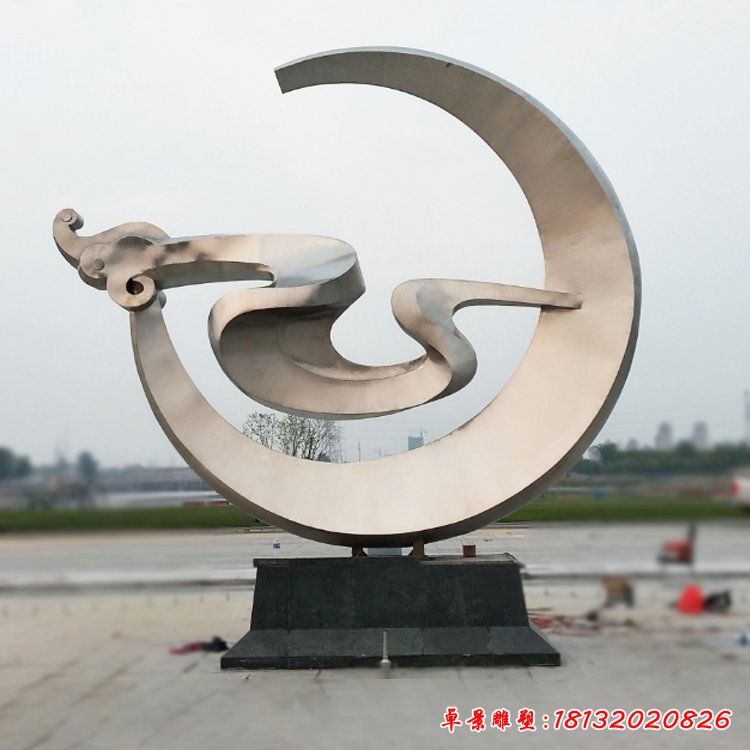 不锈钢抽象月亮云海雕塑