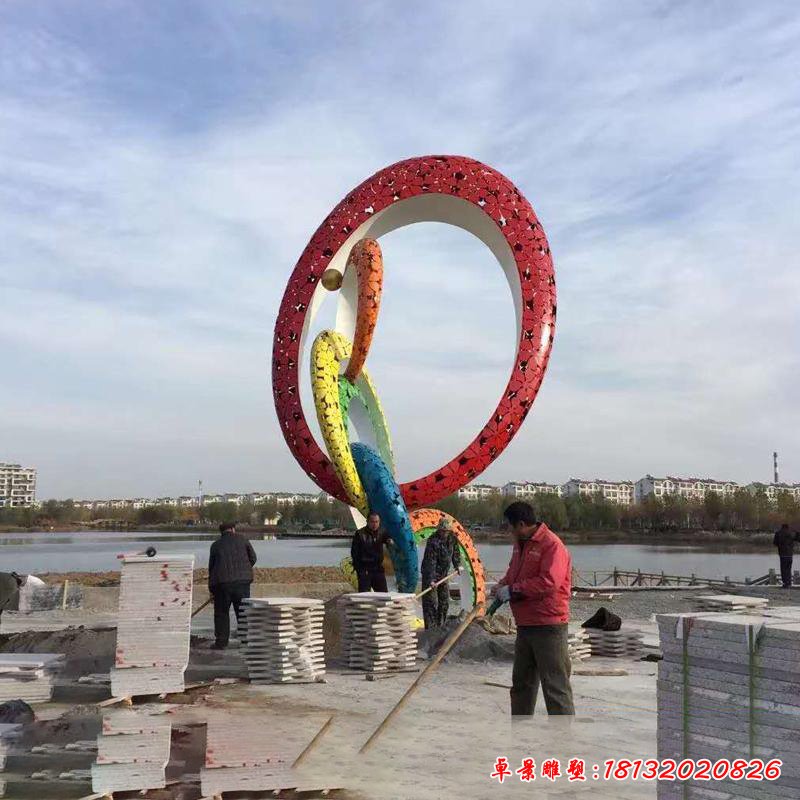 不锈钢雕塑定制大型连环圆圈圆环月亮摆件镜面几何304金属商场步行街18258624