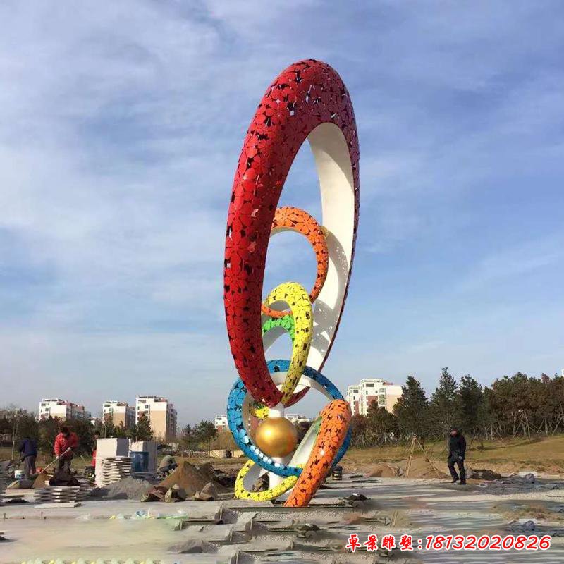 不锈钢雕塑定制大型连环圆圈圆环月亮摆件镜面几何304金属商场步行街48259624