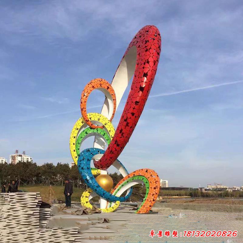 不锈钢雕塑定制大型连环圆圈圆环月亮摆件镜面几何304金属商场步行街38259224