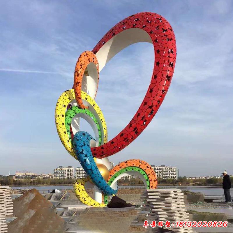 不锈钢雕塑定制大型连环圆圈圆环月亮摆件镜面几何304金属商场步行街28258824