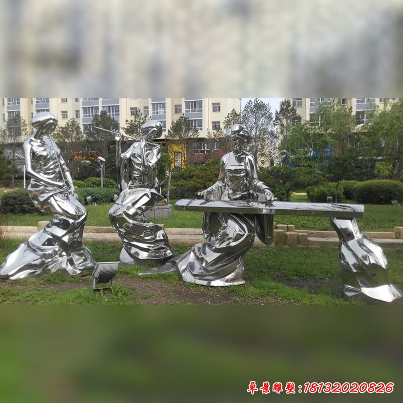 不锈钢女人弹奏雕塑,广场不锈钢雕塑