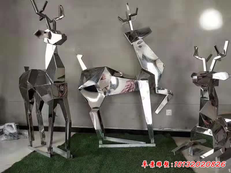不锈钢抽象几何鹿雕塑 (5)