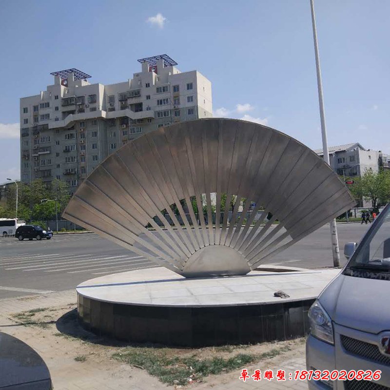 不锈钢扇子雕塑，路边景观雕塑 (3)