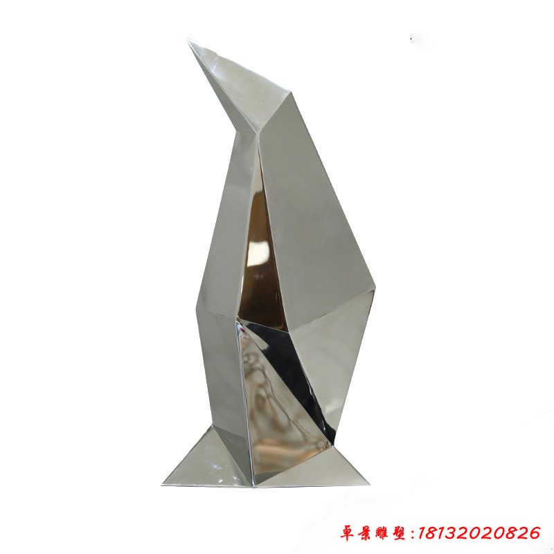 不锈钢抽象几何企鹅雕塑 (1)