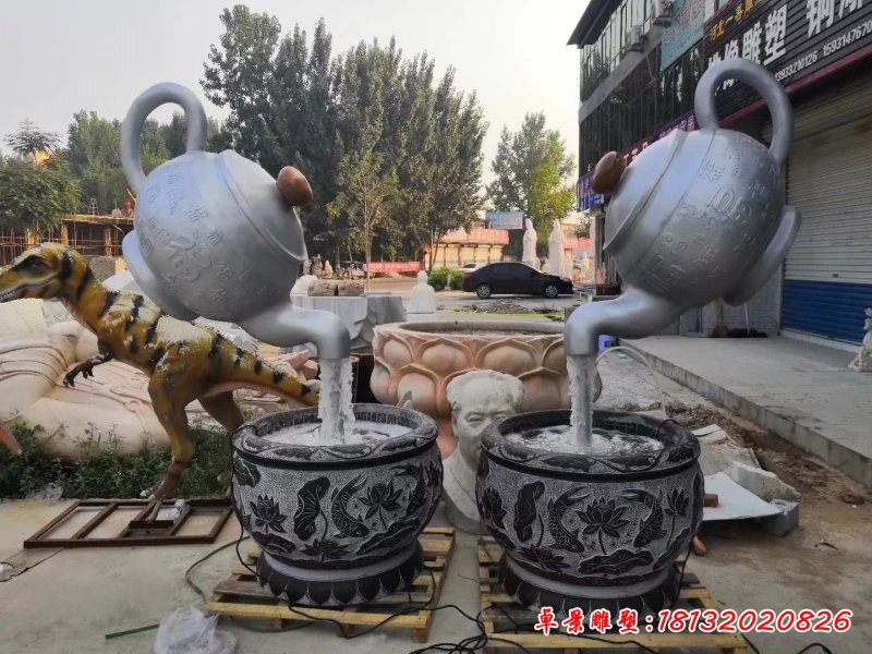 不锈钢茶壶喷泉雕塑 (2)