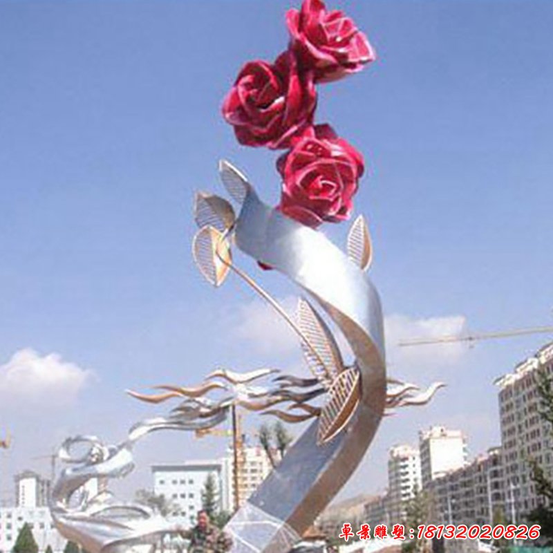 不锈钢抽象玫瑰花  企业景观雕塑