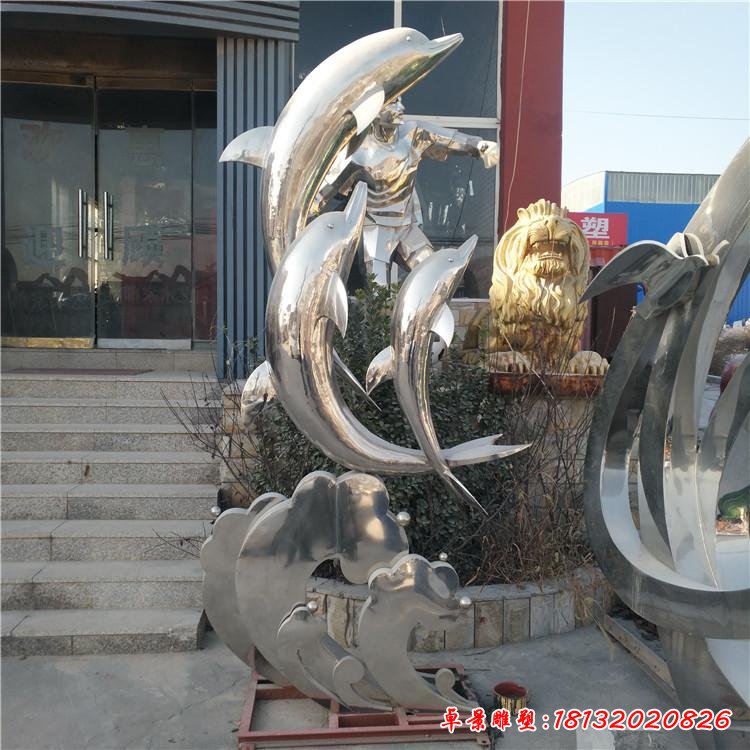 不锈钢抽象海豚雕塑 (3)