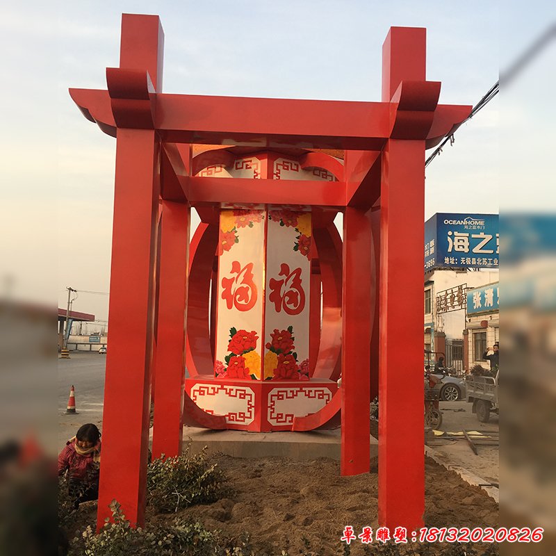 不锈钢城市中国梦灯笼雕塑 (2)