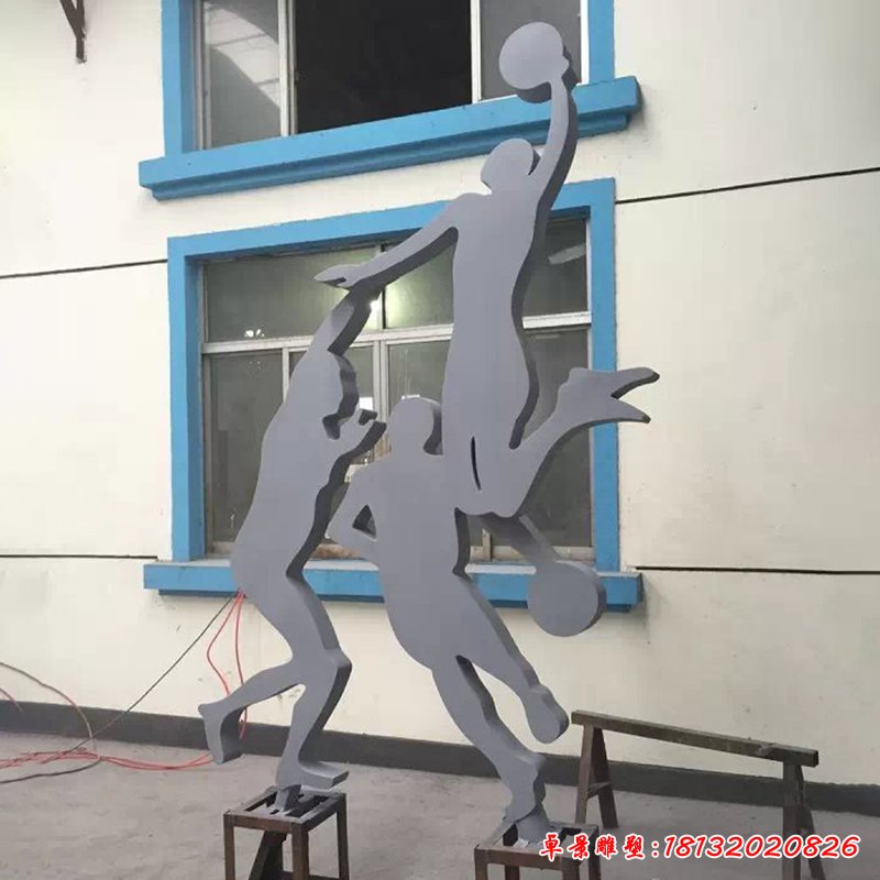 不锈钢打篮球雕塑，广场不锈钢运动雕塑 (1)